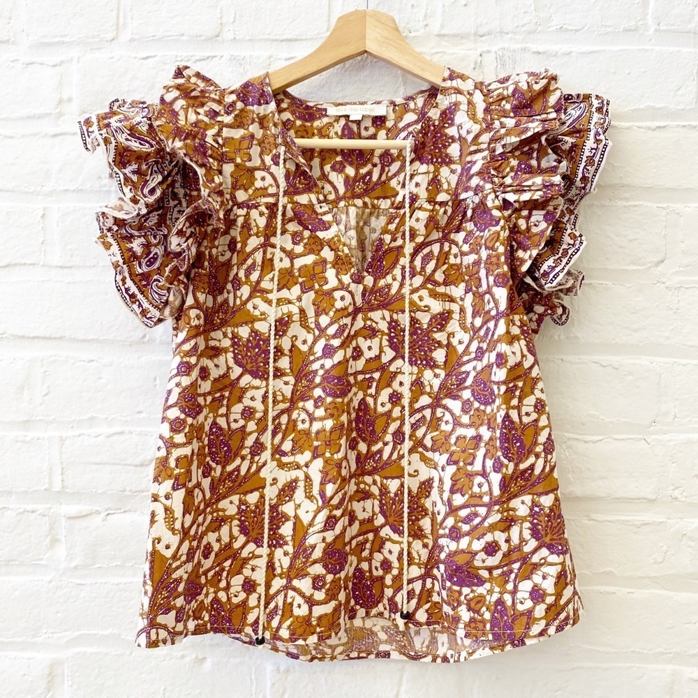 Love the Label || Flutter‎ Sleeve Top in Mabel Khaki Floral XS